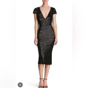 Dress The Population Allison Black Sequin Midi Dress Large